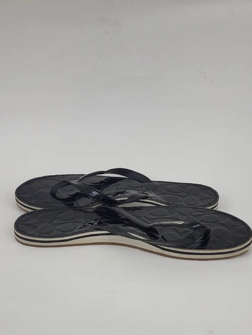 Coach Poppy Wilma Black Patent Leather Thong Flip Flops Size 11 B
